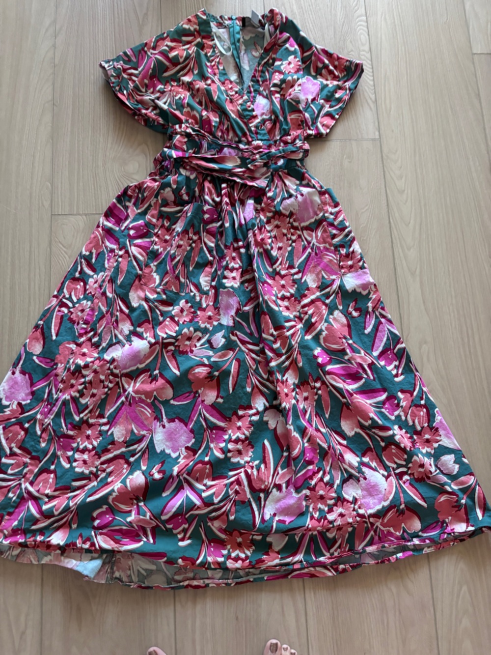 Donna Morgan Teal and Pink Floral Maxi Dress